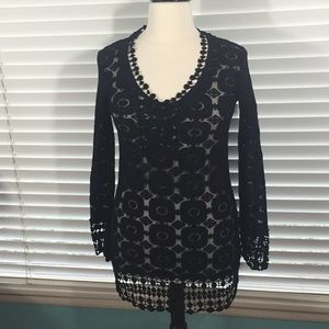 Freeway Black Lace Tunic Top Size Large